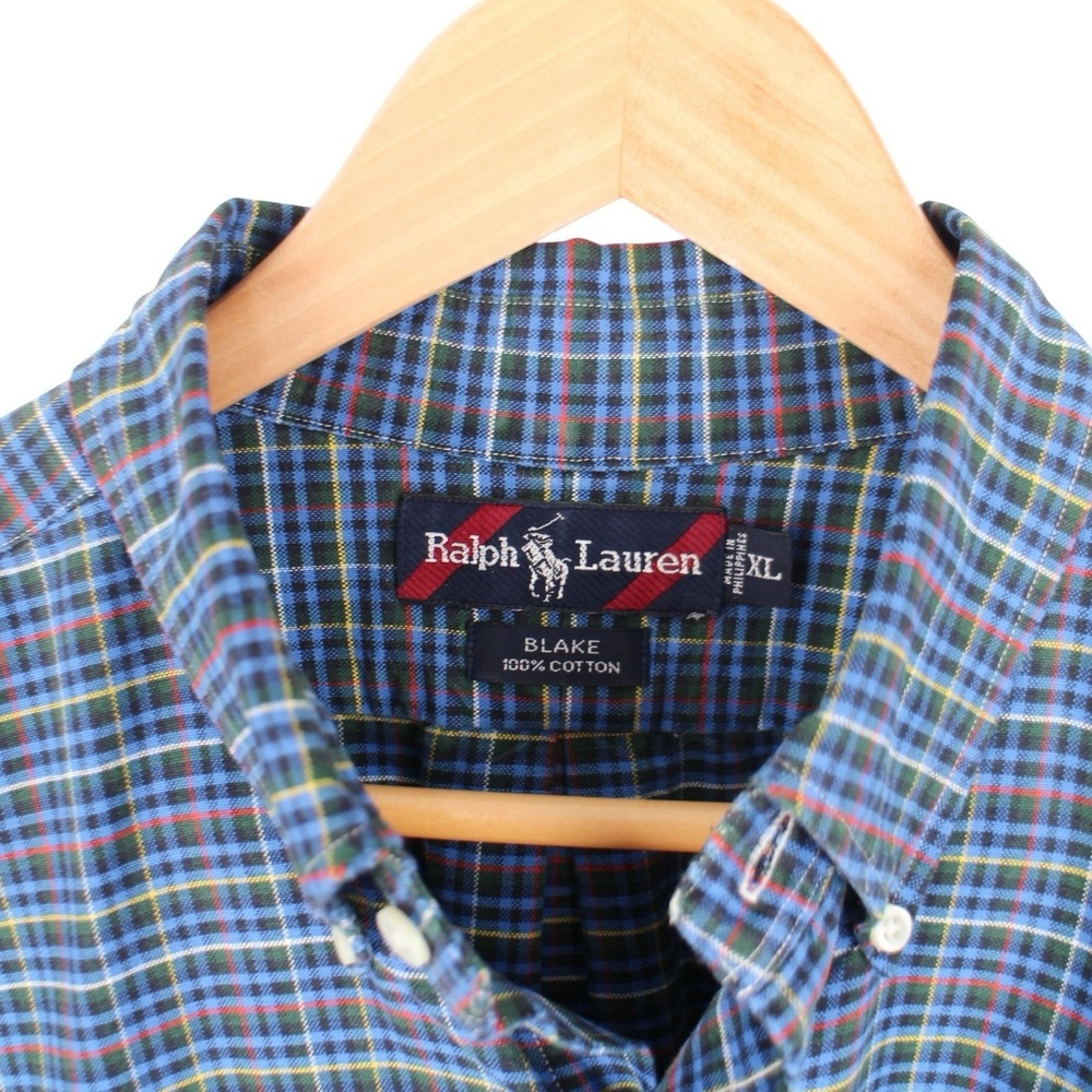 Vintage Ralph Lauren Blake Button Down Plaid Shirt Blue Multicolor Cotton XL - Picture 4 of 5